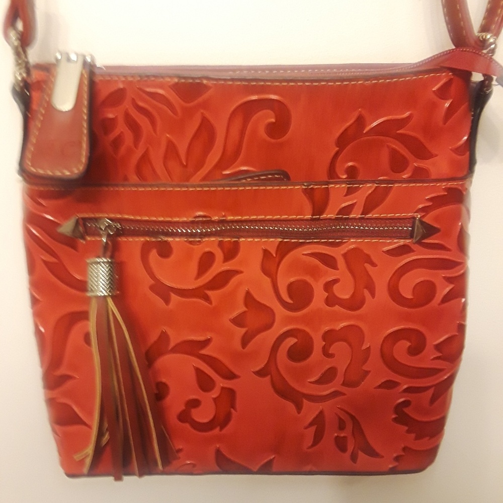 M C red leather purse crossbody